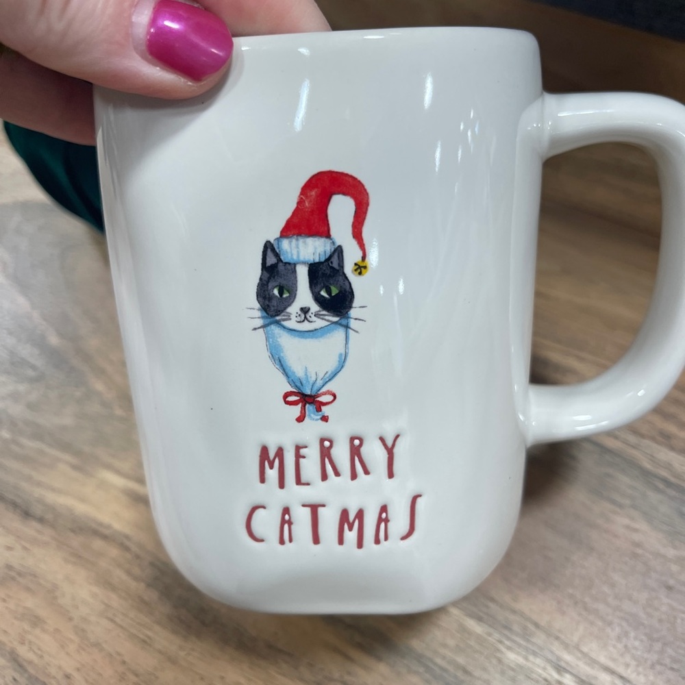 Rae Dunn Christmas Cat Tuxedo Merry Catmas 🐈‍⬛ Holiday Ceramic Coffee Mug NwT